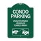 Signmission Condo Parking Unauthorized Vehicles Towed Away With Car Tow Graphic, Green & White, GW-1824-24238 A-DES-GW-1824-24238 - alternate 1